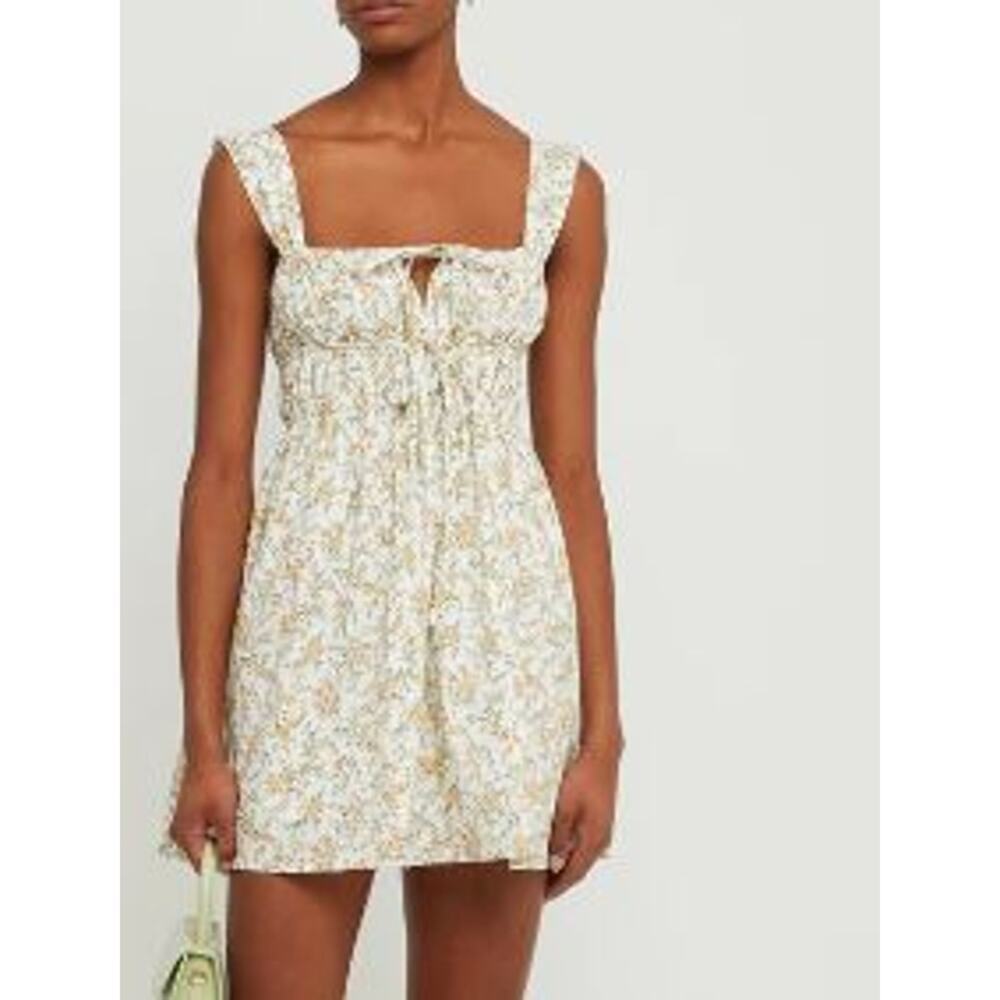 Kourt Size Small Hopely Mini Shift Dress White Green Floral Cotton Sleeveless